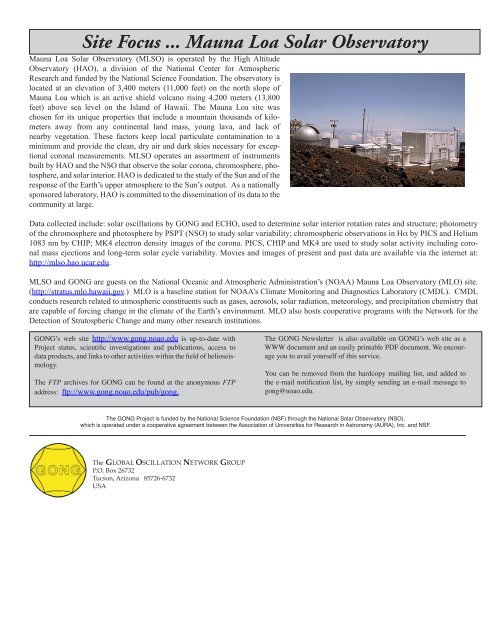 GONG Newsletter #31, August - National Solar Observatory