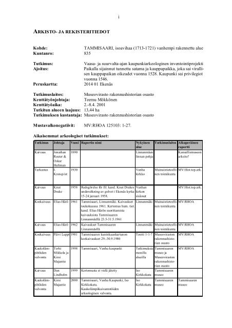 TAMMISAARI - EKENÃS - Museovirasto