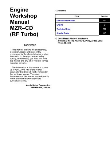 Engine Workshop Manual MZRâCD (RF Turbo)