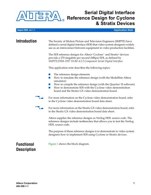 AN 356: SDI Reference Design for Cyclone and Stratix Devices