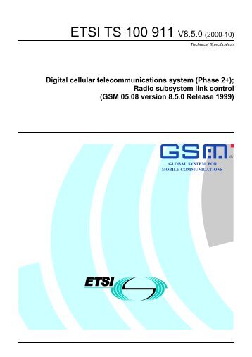 GSM 05.08 version 8.5.0 Release 1999 - ETSI