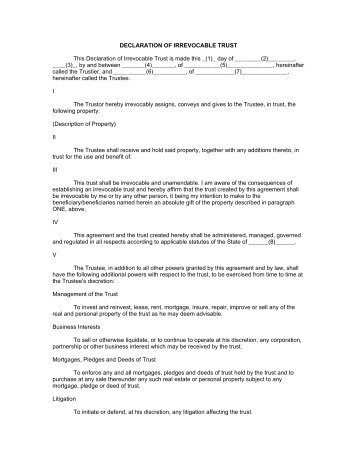 Irrevocable Trust Agreement Form (pdf)