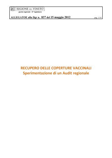 RECUPERO DELLE COPERTURE VACCINALI Sperimentazione di ...