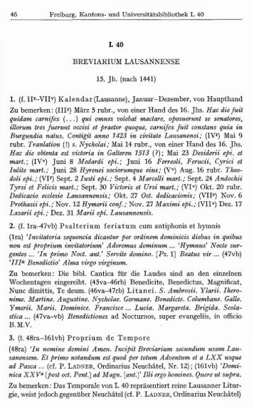 BREVIARIUM LAUSANNENSE 15. Jh. (nach 1441) 1. (f ... - Fribourg