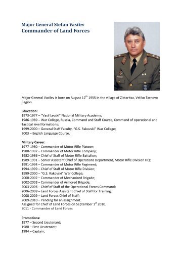 Major General Stefan Vasilev Commander of Land Forces