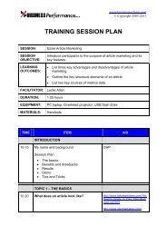 Training Session Plan Sample - Business Performance