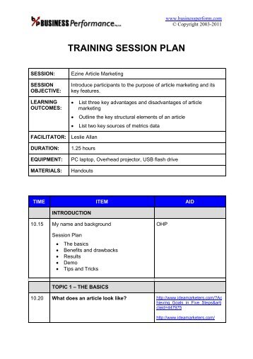 Training Session Plan Sample - Business Performance