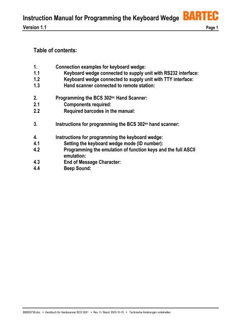 Instruction Manual for Programming the Keyboard Wedge