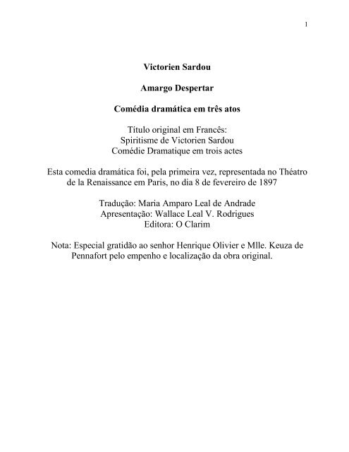 Victorien Sardou - Amargo Despertar - Autores EspÃ­ritas ClÃ¡ssicos