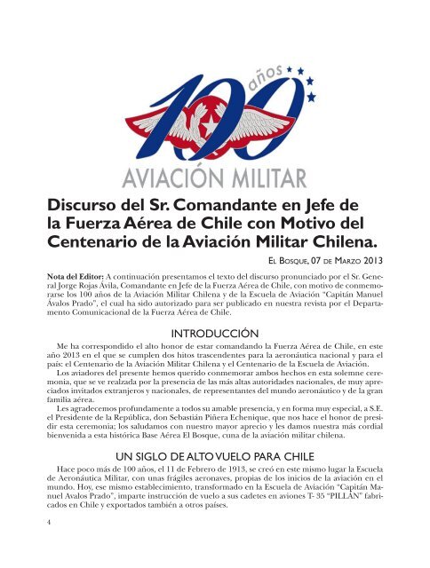 Discurso del Sr. Comandante en Jefe de la Fuerza AÃ©rea de Chile ...