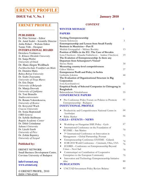 ERENET PROFILE issue 17. - Entrepreneurship Research and ...