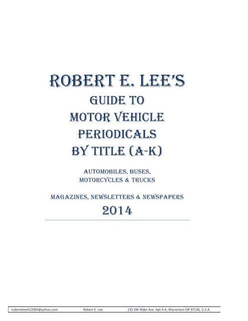 Periodicals By Title - Robert E. Lee's Racing Data