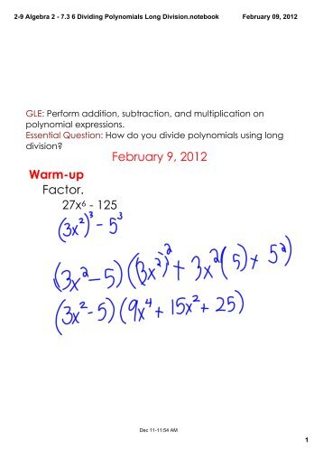 2-9 Algebra 2 - 7.3 6 Dividing Polynomials Long Division.notebook