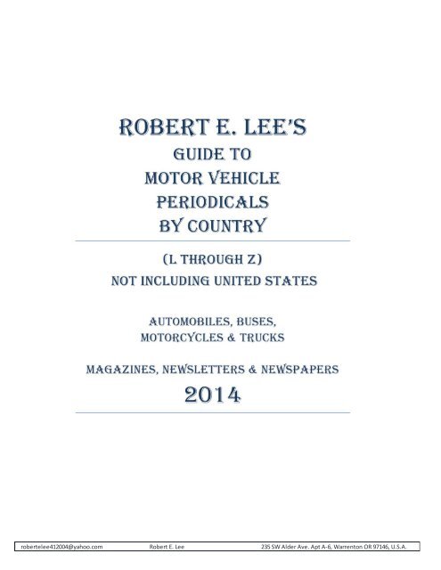 Periodicals By Country (L-Z) - Robert E. Lee's Racing Data Periodicals By Country (L-Z) - Robert E. Lee's Racing Data