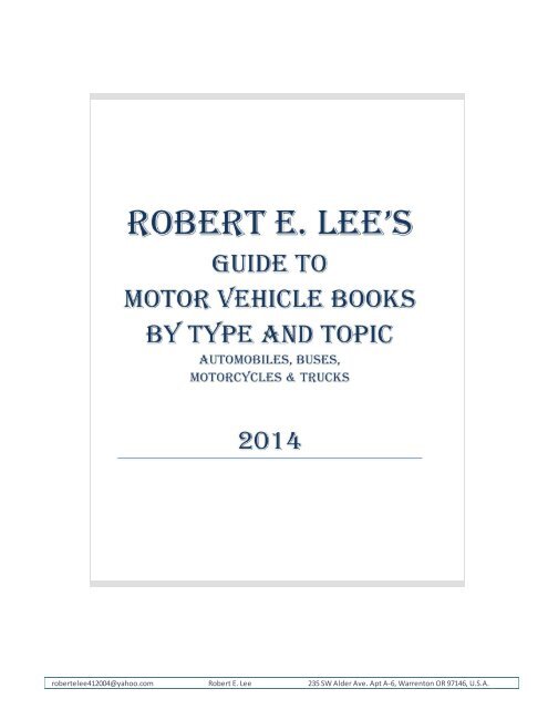 Books by Type and Topic - Robert E. Lee's Racing Data