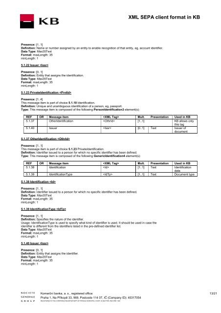 XML SEPA client format (PDF file) - Komerční banka