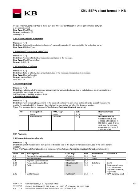 XML SEPA client format (PDF file) - Komerční banka