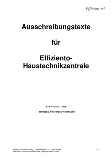 Ausschreibungstexte für Effiziento- Haustechnikzentrale