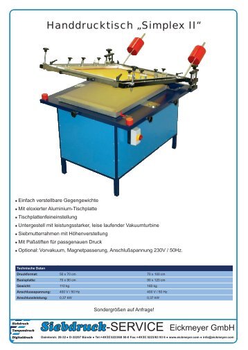 Handdrucktisch, Modell Simplex II