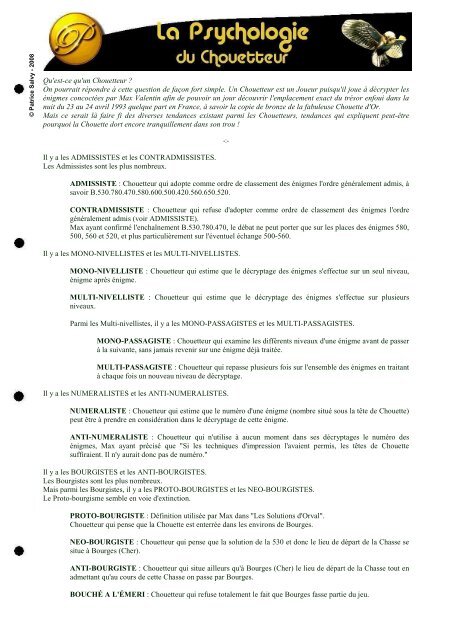 Version PDF - Patrice sur la Trace de la Chouette d'Or