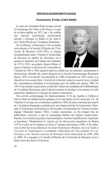 NÃCROLOGIES/OBITUARIES Constantin Preda (1925-2008) Le ...