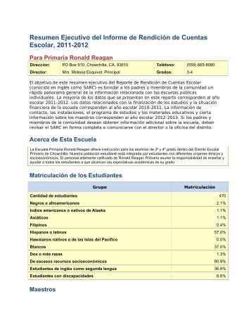 Resumen Ejecutivo del Informe de Rendición de Cuentas Escolar ...