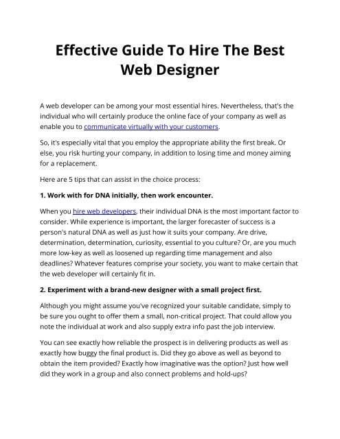 Effective Guide To Hire The Best Web Designer