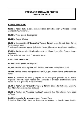 PROGRAMA OFICIAL DE FIESTAS - Oropesa del Mar