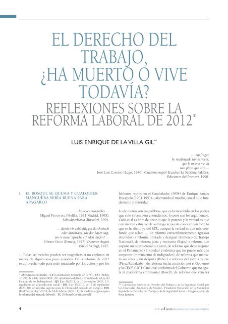 Derecho del Trabajo, ha muerto o vive todavía. Reflexiones sobre la reforma  laboral de 2012. Luis