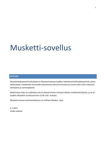 Musketin luettelointiohje - Museovirasto