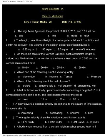 Papers for the Young Scientists - IX exam prep - Abhinav