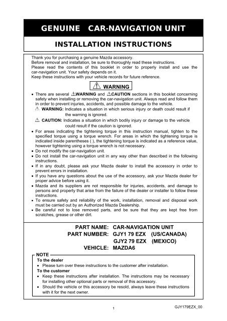 GENUINE CAR-NAVIGATION UNIT - Manuale mazda