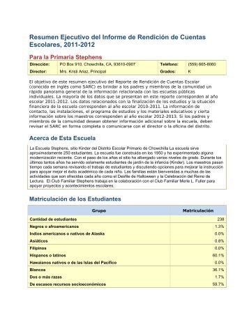 Resumen Ejecutivo del Informe de Rendición de Cuentas Escolares ...