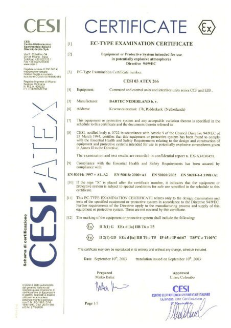 CESI 03 ATEX 266 - BARTEC NEDERLAND bv