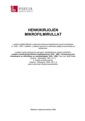 Mikkelin maakunta-arkiston henkikirjojen mikrofilmirullat