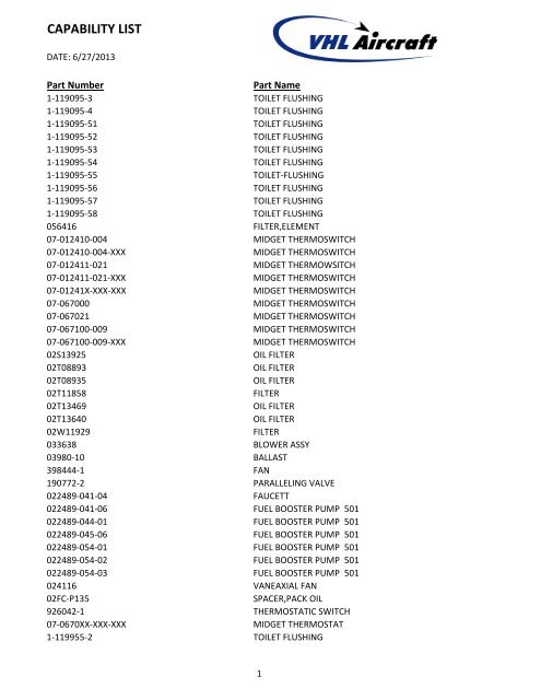 Capability List Vhl Aircraft