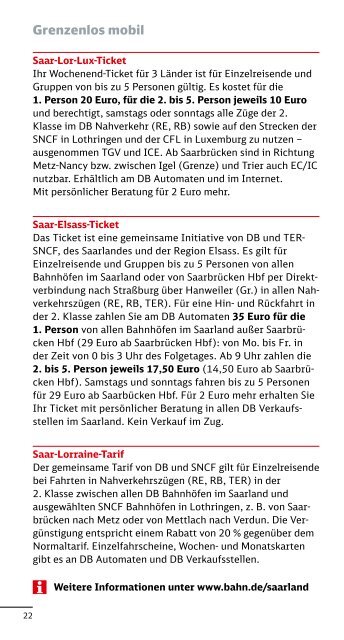 Der Flyer zum Saarland/Rheinland-Pfalz-Ticket - Bahn