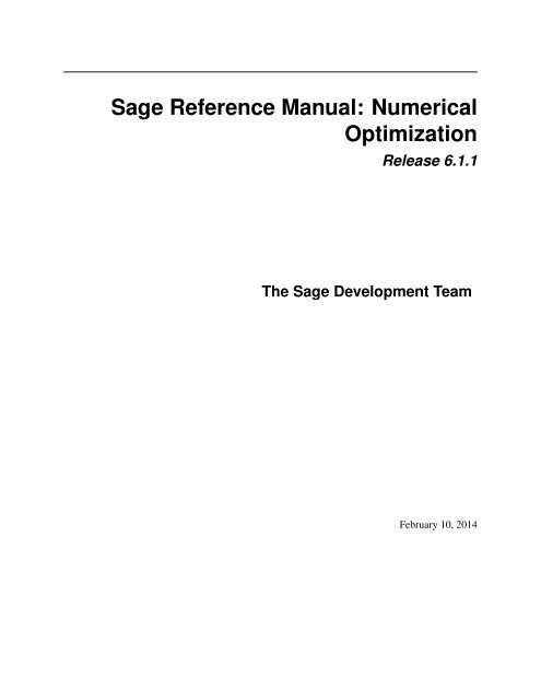 Sage Reference Manual: Numerical Optimization - Mirrors