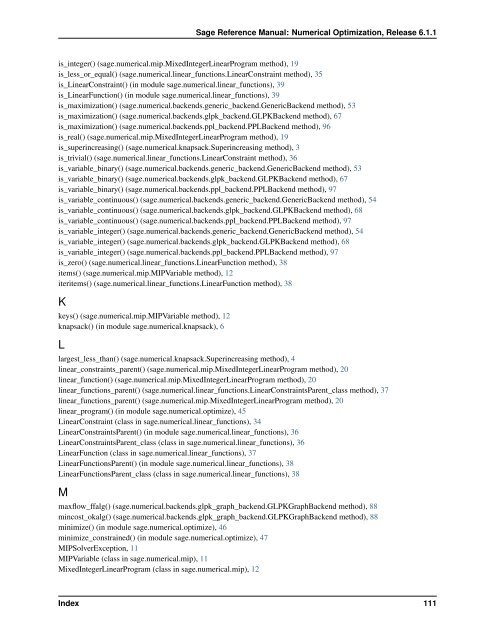 Sage Reference Manual: Numerical Optimization - Mirrors