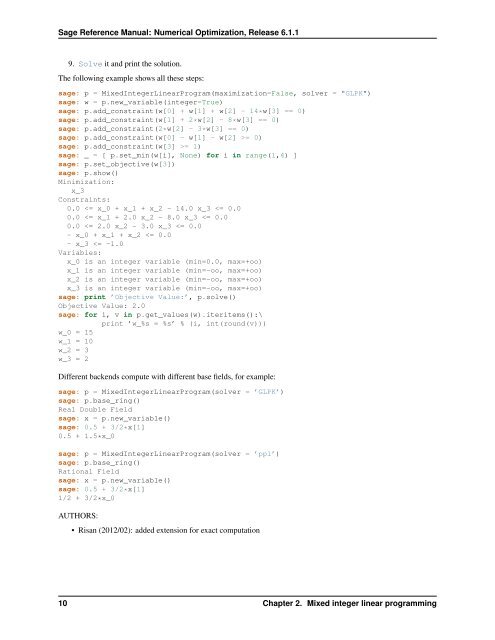 Sage Reference Manual: Numerical Optimization - Mirrors