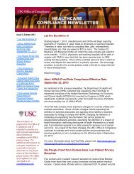 Healthcare Compliance Newsletter - Summer 2013 - USC Office of ...