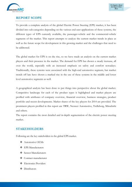 Global Electric Power Steering (EPS) Market Analysis and Forecast (2014 – 2020)