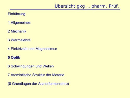 Physik fÃ¼r NebenfÃ¤chler Optik