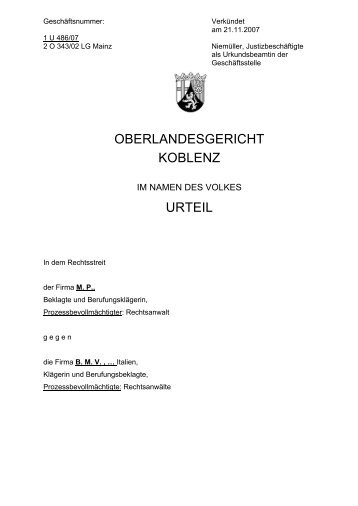 OBERLANDESGERICHT KOBLENZ URTEIL - Global Sales Law