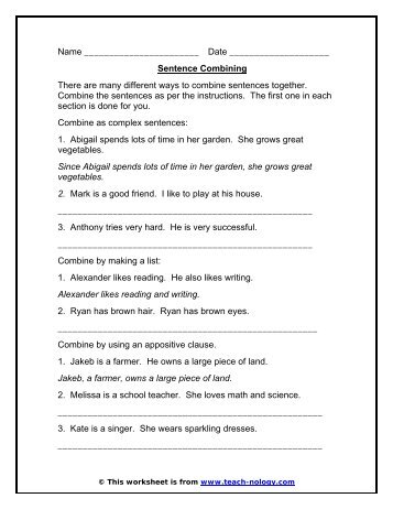 Making Complex Sentences: Sentence Combining - Teach-nology