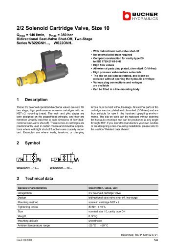 2/2 Solenoid Cartridge Valve, Size 10 - BUCHER HYDRAULICS