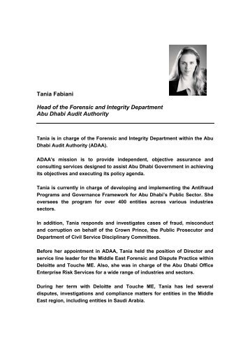 Tania Fabiani Head of the  Forensic and Integrity ... - Calert.info