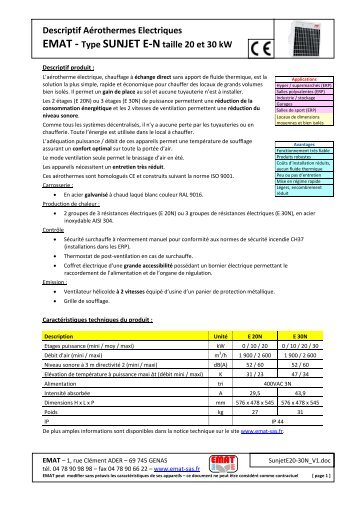 Descriptif AÃ©rothermes Electriques EMAT - Type SUNJET E-Ntaille ...