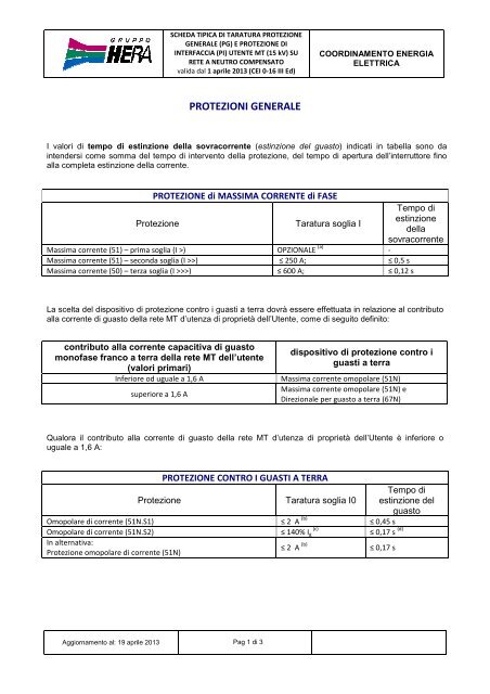 Tarature tipiche per utenze MT connesse alla rete ... - Il Gruppo Hera