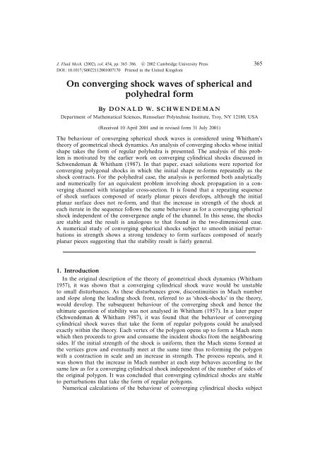 On converging shock waves of spherical and polyhedral form